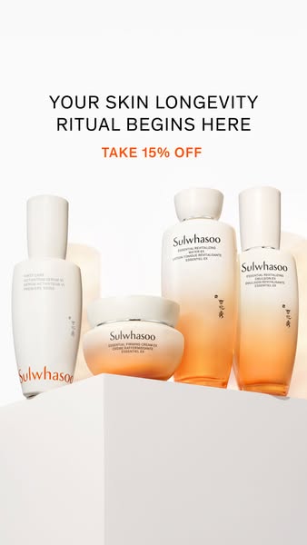 This image ad showcases four skincare products from Sulwhasoo against a clean, white background. The products include a 
