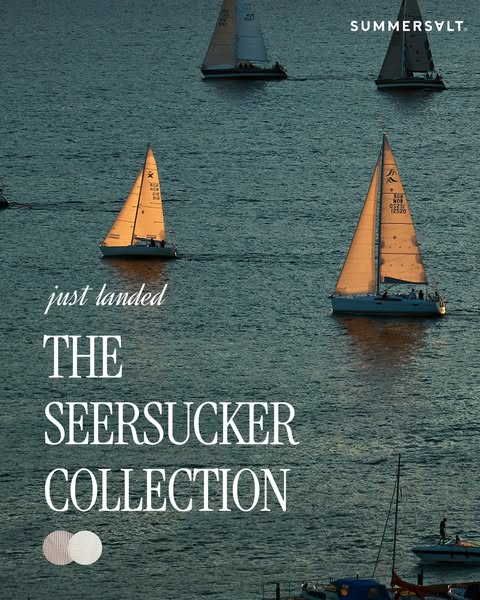 This image ad for Summersalt presents the new Seersucker Collection of women's swimwear and apparel. The ad features
