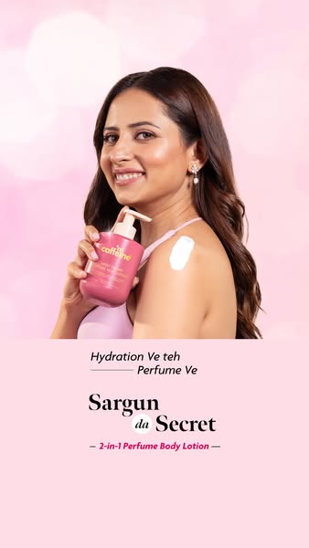 This image ad for Sargun da Secret 2-in-1 Perfume Body Lotion features a woman applying the lotion to her shoulder. The 