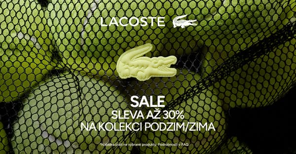 This Lacoste ad promotes a sale of up to 30% off on their fall/winter collection. The image features a close-up of tenni