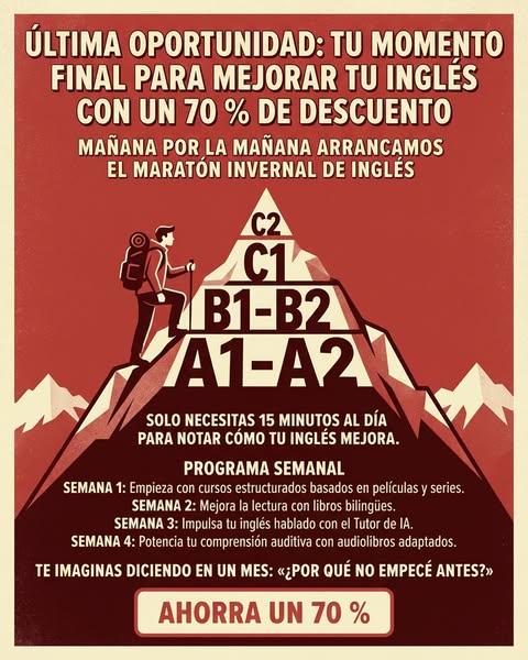 This image ad promotes an English language learning program. It highlights a limited-time opportunity to improve English