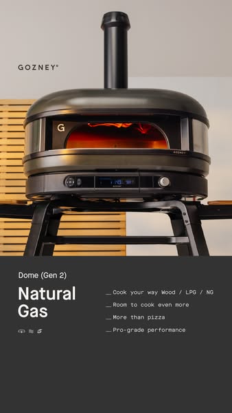 This ad for the Gozney Dome (Gen 2) outdoor pizza oven showcases it's features, which include the flexibility of fue