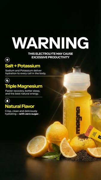 This ad for Magda electrolyte drink highlights product features and benefits, framing them in a somewhat tongue-in-cheek