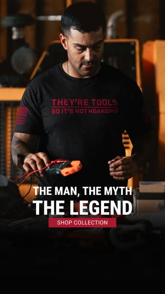 A promotional image featuring a man wearing a branded t-shirt. The ad uses motivational text to highlight the brand.