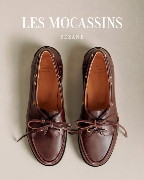 This image ad showcases the brand Sezane and the brand's new moccasin shoes.