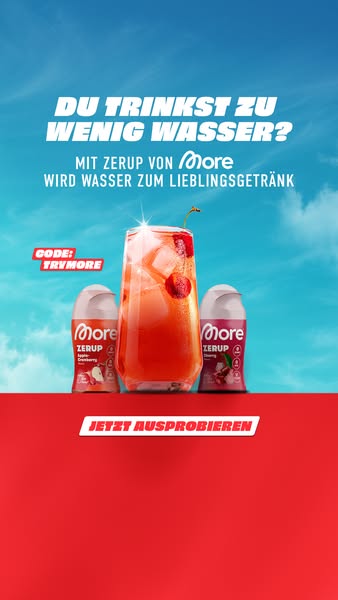 This ad promotes More Zerup, a product designed to make drinking water more appealing by adding flavor. The ad features 
