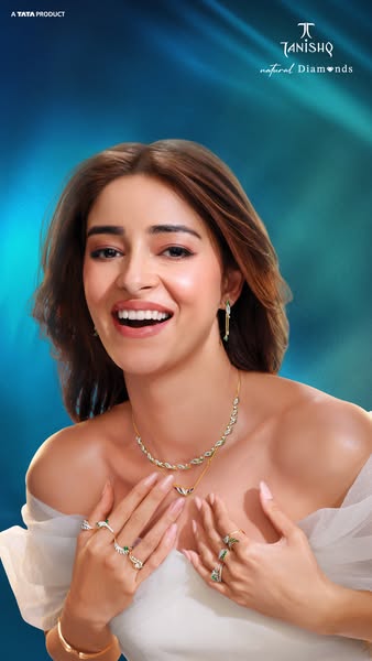 This ad features Ananya Panday, an actress, showcasing Tanishq Natural Diamond jewelry. The ad emphasizes the beauty and