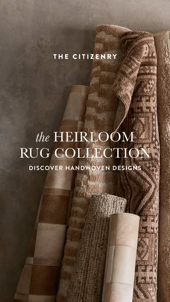 This ad for The Citizenry features a collection of handwoven rugs.