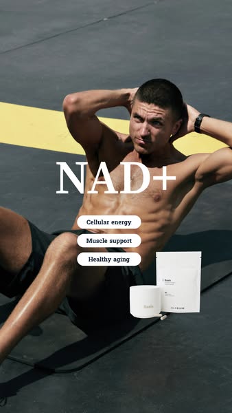 This ad features a man working out and promotes Elysium Basis supplements. The ad highlights the benefits of the product
