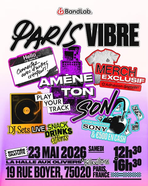 This image ad promotes "Paris Vibre," a live event hosted by BandLab. The ad uses a collage style with various