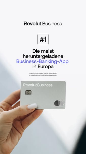 This image ad promotes Revolut Business, positioning it as the #1 most downloaded business banking app in Europe. The ad