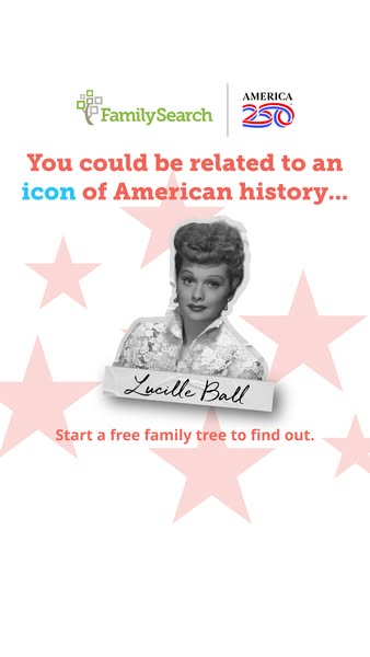 This ad for FamilySearch uses a celebrity to pique curiosity and entice the user to start a free family tree.