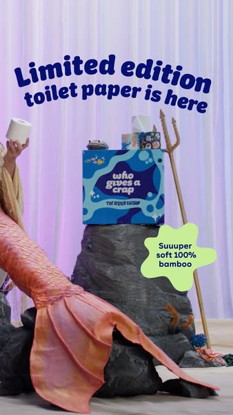 This ad features a mermaid and the ocean to promote Who Gives a Crap's limited edition toilet paper made from 100% b