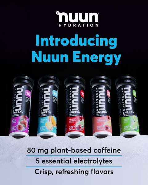 This image ad introduces Nuun Energy, highlighting its plant-based caffeine, essential electrolytes, and crisp, refreshi