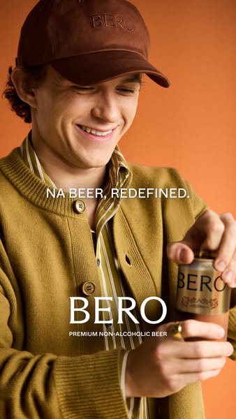 An image ad promoting BERO non-alcoholic beer. The ad features a person holding a can of BERO with the text "NA BEE