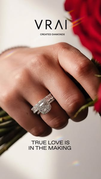 This ad shows a close up of a woman's hand wearing the ring as well as the brand name and tagline with the text &quo