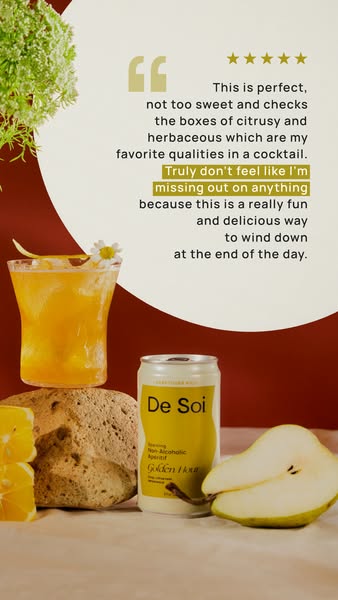 This ad features a canned beverage called De Soi. The ad utilizes a customer testimonial, emphasizing the perfect balanc