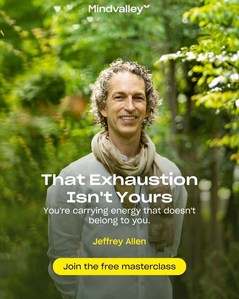 This image ad for Mindvalley aims to address the issue of unexplained exhaustion and offers a free masterclass with Jeff