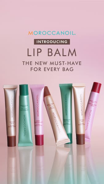 This ad showcases Moroccanoil's new lip balm, emphasizing its must-have status for everyday use. The ad features mul