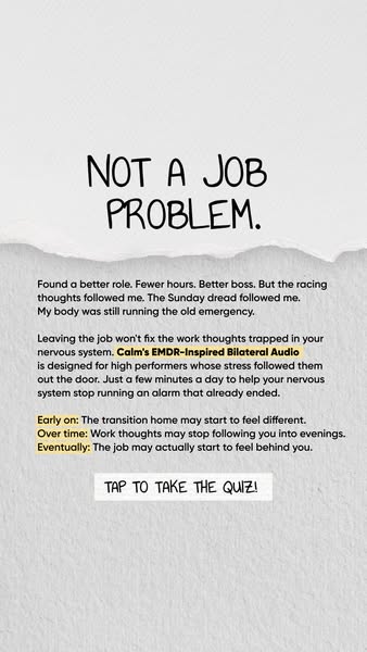 The image ad highlights how the Calm app can help individuals to stop thinking about work, even after they have left the