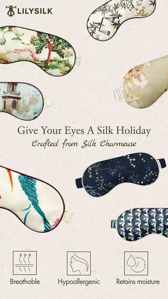 This ad for LILYSILK promotes their silk eye masks. The ad highlights the comfort and breathability of the eye masks, as