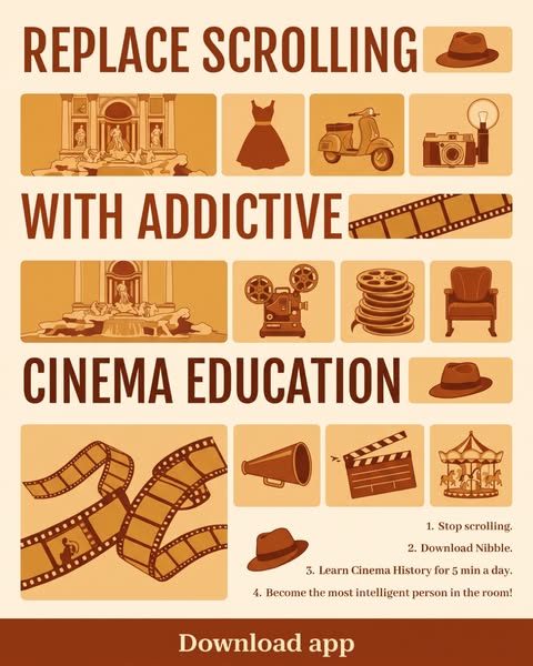 This ad is designed to combat doom-scrolling by offering the Nibble app, a cinema education app, as a more enriching way