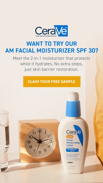 This ad for CeraVe's AM Facial Moisturizing Lotion aims to attract new customers by offering a free sample of the pr