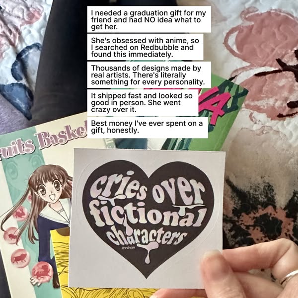 This ad shows a customer testimonial for Redbubble, where the customer explains how they were able to find the perfect g