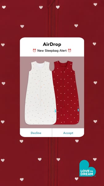 The image ad presents two baby sleep sacks as an AirDrop notification, creating an association with modern technology an