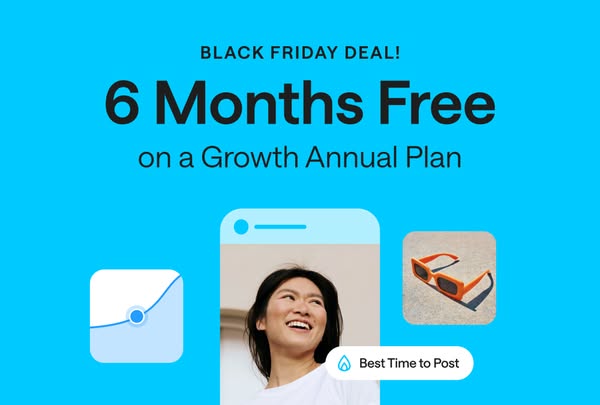 This ad promotes a Black Friday deal for 6 months free on a Growth Annual Plan.