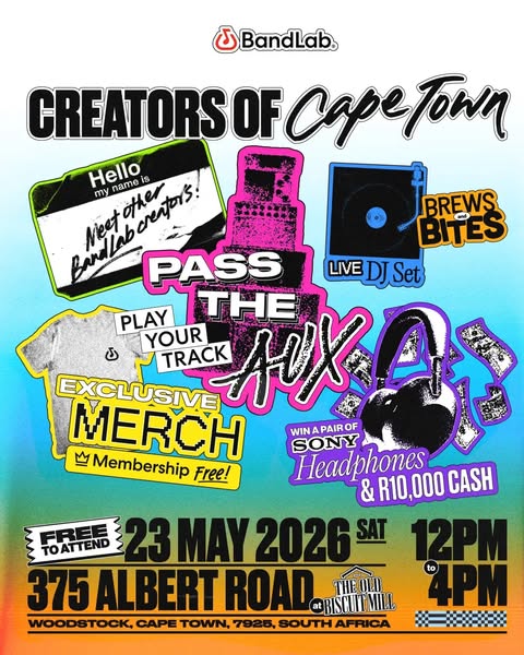 This ad promotes an event called "Creators of Cape Town" hosted by BandLab. The event is scheduled for May 23,
