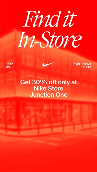 This ad from Nike promotes a flash 30% off sale only at Nike Store Junction One.