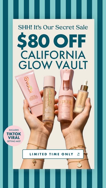This ad features Kopari products in a bundled set with a large discount. It highlights the TikTok viral setting mist inc