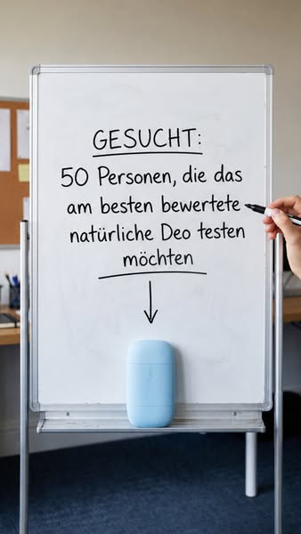 This ad is recruiting product testers for a new, natural deodorant. It uses a whiteboard with hand-written text for the 