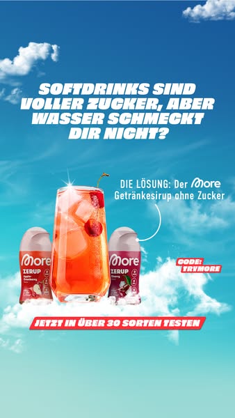 This ad promotes More Zerup, a sugar-free drink syrup, as a solution for those who find water unappealing but want to av