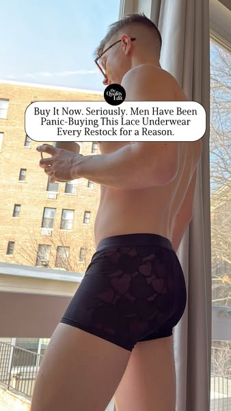 This ad emphasizes the popularity of lace underwear for men, suggesting that it is in high demand and frequently sells o