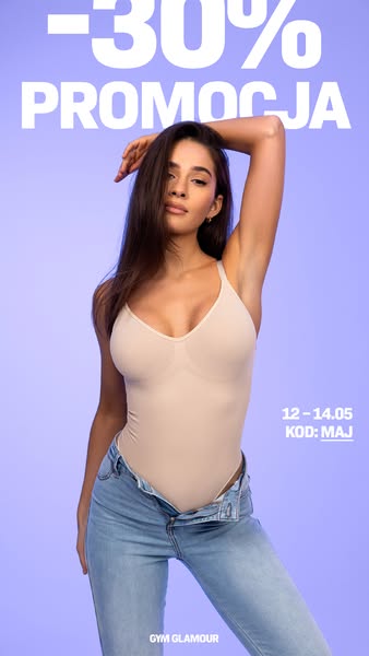 Image ad featuring a woman wearing a bodysuit with jeans. The ad contains a promotional offer for a discount that is val
