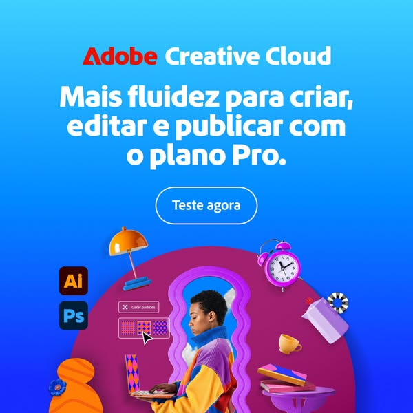 The ad is for Adobe Creative Cloud, promoting its fluidity for creating, editing, and publishing with the Pro plan. The 
