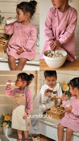This ad features children engaged in playful activities while wearing clothes from Purebaby, highlighting the brand'