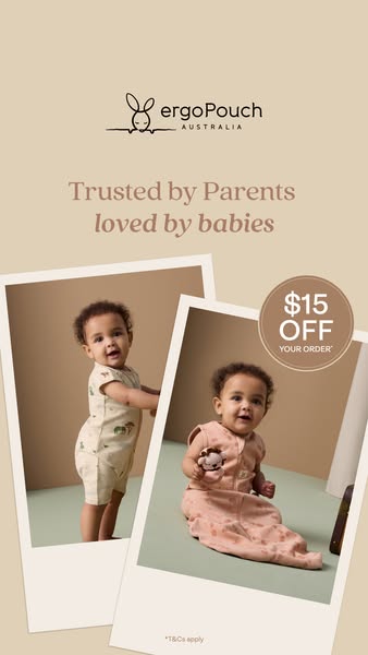 This image ad for ergoPouch features two babies wearing the brand's sleepwear. The ad highlights the brand's tru