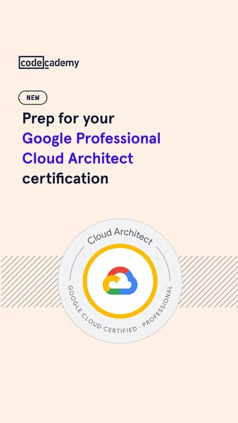 This image ad promotes Codecademy's Google Professional Cloud Architect certification prep course. The ad features t