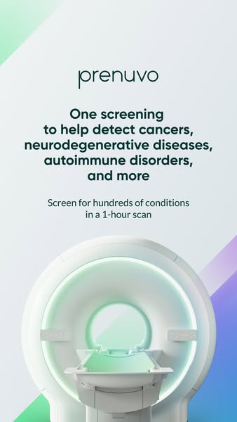 This ad for Prenuvo promotes their screening service that helps detect cancers, neurodegenerative diseases, autoimmune d