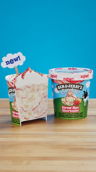 An image showcasing Ben & Jerry's Straw-Bae Shortcake Sundae ice cream.