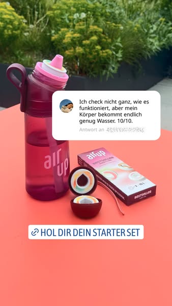 This image ad for air up features the water bottle with flavor pods alongside a quote from a customer and a CTA to purch