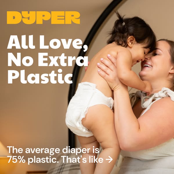 This image ad for Dyper highlights the brand's commitment to sustainability by emphasizing that their diapers contai