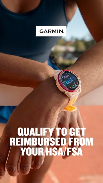 This ad promotes a Garmin smartwatch and highlights that it is HSA/FSA eligible.