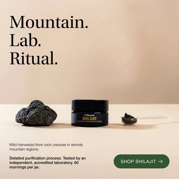 This ad showcases Shilajit in a minimalistic way, emphasizing its natural origins and purification process. It targets h