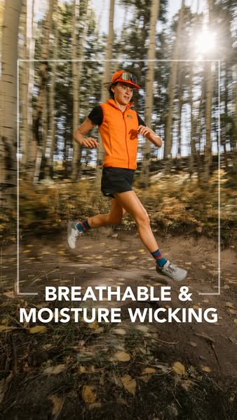 An ad showcasing breathable and moisture-wicking activewear for outdoor running. The ad features a runner in motion, hig