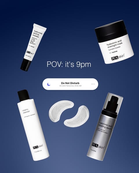 This ad showcases a selection of PCA Skin products arranged in a flat lay around a simulated 'Do Not Disturb' ph