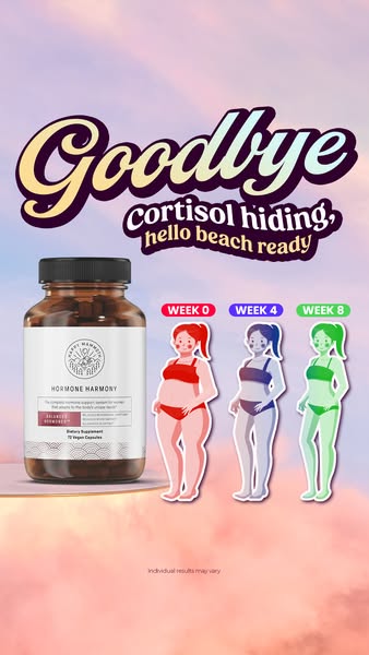 This image ad for Happy Mammoth Hormone Harmony features a bottle of the supplement along with 3 illustrated bodies, rep